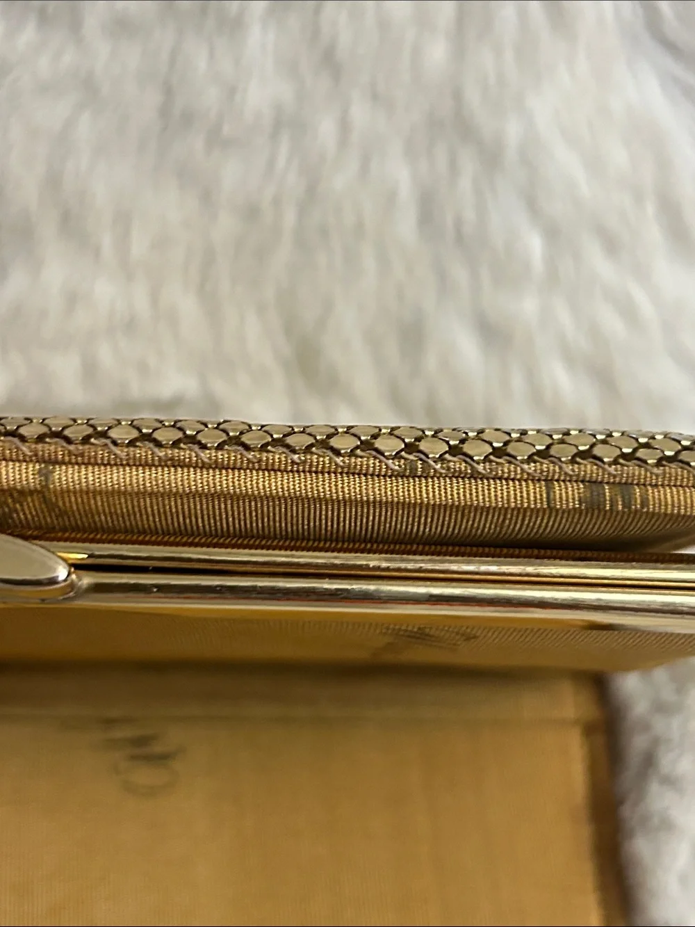Whiting and Davis Vintage 1970’s gold mesh organizer clutch wallet